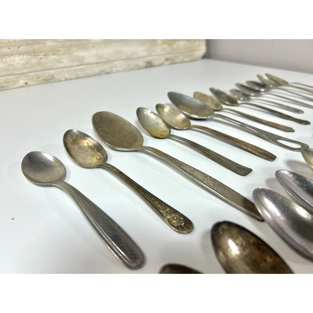Lot Of 40 Antique Spoons Silverware Craft Lot Some Wear Rust